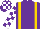 Silk - Purple, gold braces, purple, white checked sleeves, purple, white checked cap