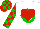 Silk - White, red and green horseshoe heart, red and green blocks on sleeves, red and green blocks on cap