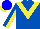Silk - Royal blue, yellow 'v' and horse emblem, blue and yellow vertical halved sleeves, blue cap, yellow visor