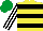 Silk - Yellow, black hoops, white and black striped sleeves, emerald green cap
