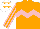 Silk - orange, pink chevron hoop, striped sleeves, orange stars on white cap