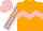 Silk - orange, pink chevron hoop, striped sleeves, orange star on pink cap