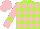 Silk - Lime green, pink diamonds, lime green chevron on pink sleeves, pink cap