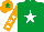 Silk - Emerald green, white star, orange sleeves, white stars, orange cap, emerald green star