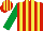 Silk - Red & yellow stripes, emerald green sleeves, red & yellow striped cap