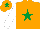 Silk - Orange, emerald green star, white sleeves, orange cap, emerald green star