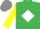 Silk - Emerald green, white diamond, yellow sleeves, Grey cap