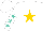 Silk - White, gold star,  turquoise stars on sleeves