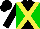 Silk - Black and green diagonal quarters, yellow cross sashes, yellow, green and black sleeves