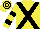 Silk - Yellow, black cross belts, yellow, black hooped sleeves, yellow, black hooped cap