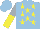 Silk - Light blue, yellow stars, silver and yellow halved sleeves