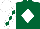 Silk - Dark green, lt green 'batiste' and horsehead emblem on white diamond trophy emblem, dark green diamond stripe on white slvs, white cap