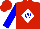 Silk - Red, red trimmed blue 'w' on white diamond, blue sleeves