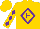 Silk - Gold, purple 'e' in diamond frame, purple diamond stripe on sleeves