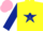 Silk - Yellow, Dark Blue star, Yellow stars on Dark Blue sleeves, Pink cap