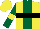 Silk - Yellow, forest green panel, black belt, yellow band on forest green sleeves