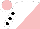Silk - White and pink halved diagonally, white sleeves, black spots, pink cap, white peak