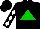 Silk - black, green triangle, white diamonds on sleeves, black cap,