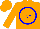 Silk - Orange, blue circled 'rf', blue 'rf' on orange sleeves