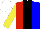 Silk - Red and blue halved, black panel, yellow sleeves, white cap