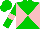 Silk - Green and pink diagonal quarters, green sleeves, pink hoop, green cap