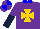 Silk - Purple,gold maltese cross,dark blue androyal blue halved sleeves,r blue collar,quartered cap