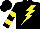 Silk - Black, yellow lightning bolt, yellow bars on sleeves, yellow star on black cap