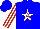 Silk - Blue, red 'a' on white star, red stripes on white sleeves, red, white and blue cap