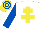 Silk - White, yellow cross of lorraine, royal blue sleeves, yellow and royal blue hooped cap