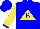 Silk - Blue, 'b' on yellow triangle, blue cuffs on yellow sleeves
