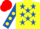 Silk - Yellow, royal blue stars, royal blue sleeves, yellow spots, Red cap