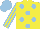 Silk - Yellow, light blue spots, striped sleeves, light blue cap