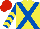 Silk - YELLOW, ROYAL BLUE cross belts, ROYAL BLUE and YELLOW chevrons on sleeves, RED cap