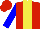 Silk - Red, yellow stripe, blue sleeves, red cap