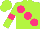 Silk - Lime green, large hot pink spots, hot pink armlets, lime cap