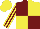 Silk - Burgundy and bright yellow quartered, striped sleeves, bright yellow cap
