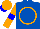 Silk - Royal blue, orange circle, orange sleeves, blue armlets, orange cap, blue peak
