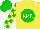 Silk - Yellow, green ball, white 'kmr,' green blocks on sleeves, green cap