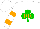 Silk - White, green shamrock, orange 'rr,' two orange hoops on sleeves, white cap