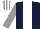 Silk - Dark blue, white stripe, grey sleeves, white and grey striped cap