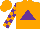 Silk - Orange, purple triangle, orange 'guess ?'  purple blocks on sleeves