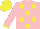 Silk - pink, yellow spots, pink sleeves, yellow cuffs and cap