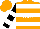 Silk - Orange, white 'wsr' on black and white hoops, black and white bars on sleeves, orange cap