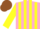 Silk - Pink and Yellow stripes, Yellow sleeves, Brown cap
