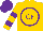 Silk - Golden, purple circled 'gf', purple bars on sleeves, purple cap