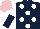 Silk - Dark blue, white spots, white and dark blue halved sleeves, pink cap
