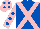 Silk - Royal blue, pink cross sashes, pink sleeves, royal blue spots, pink cap, royal blue spots
