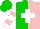 Silk - Green and pink halved, white cross, green and pink hoops on white sleeves, green cap