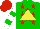 Silk - Green, red stars, yellow triangle, red stars, yellow and green bars on white sleeves, red cap