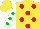 Silk - Yellow, Red spots, Green spots on White sleeves